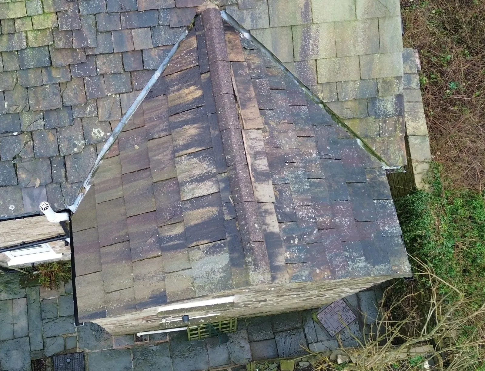 Drone view of slipped stone roof coverings found during a Macclesfield survey